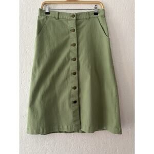 Christopher & Banks Women's Green Stretch Button Front Knee Length Skirt Size 4